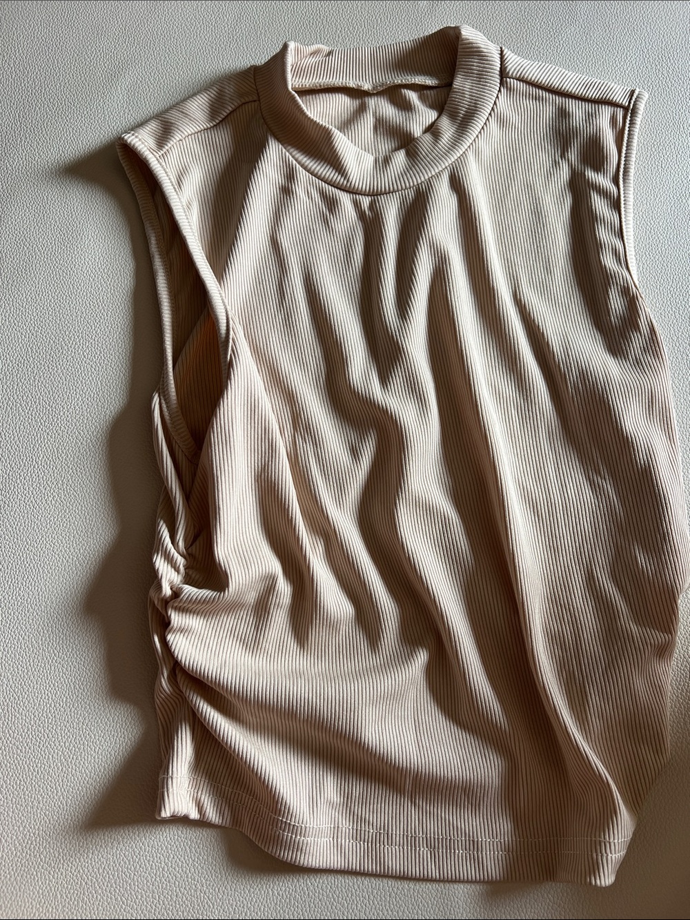 Sleeveless Mock Neck Ribbed Top in Beige